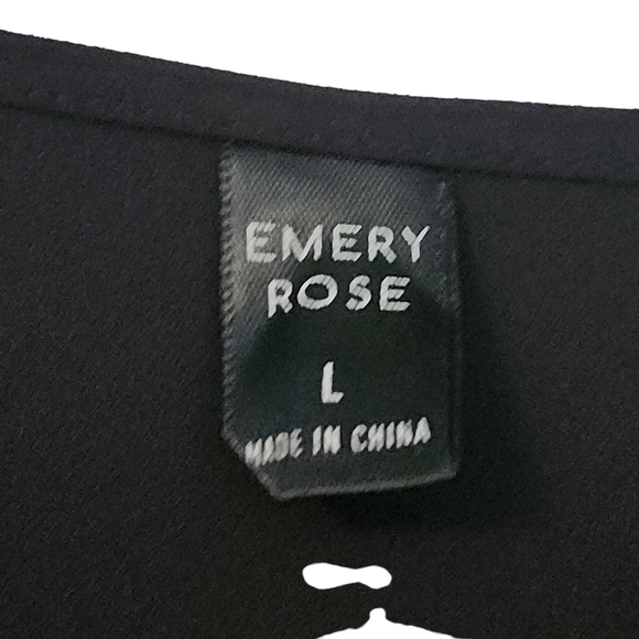 Emery Rose black long-sleeve v-neck  zip-up front blouse top - Picture 6 of 12